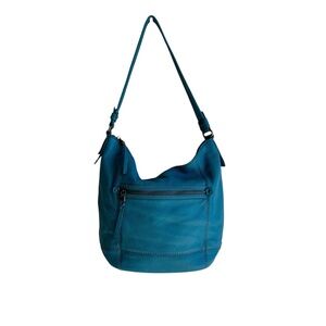 The Sak Sequoia Pebbled Leather Hobo Slouch Shoulder Bag Teal